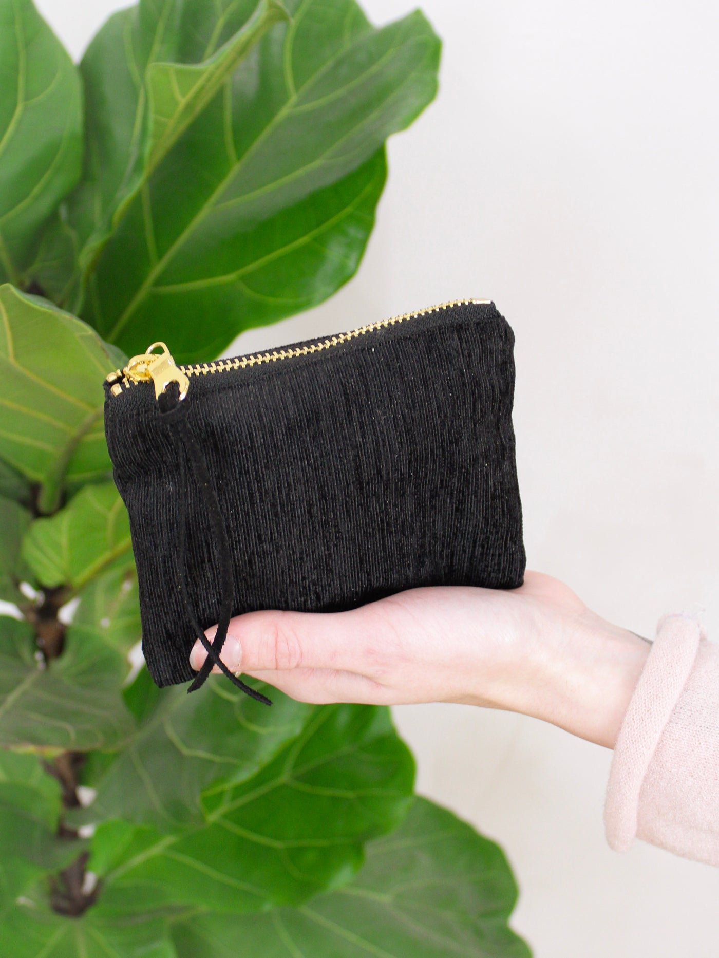 Black Silk Embroidered Mini Pouch