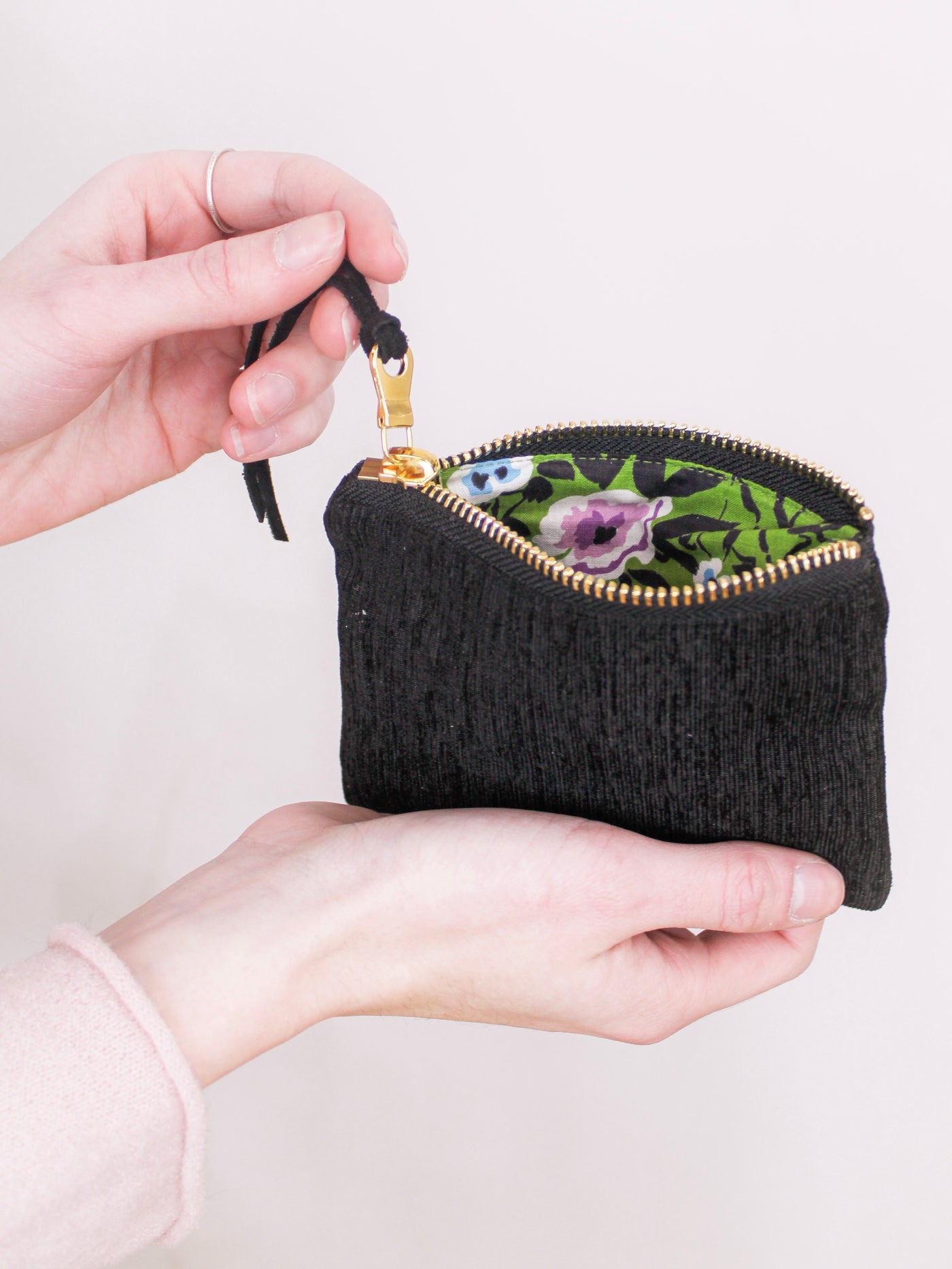 Black Silk Embroidered Mini Pouch