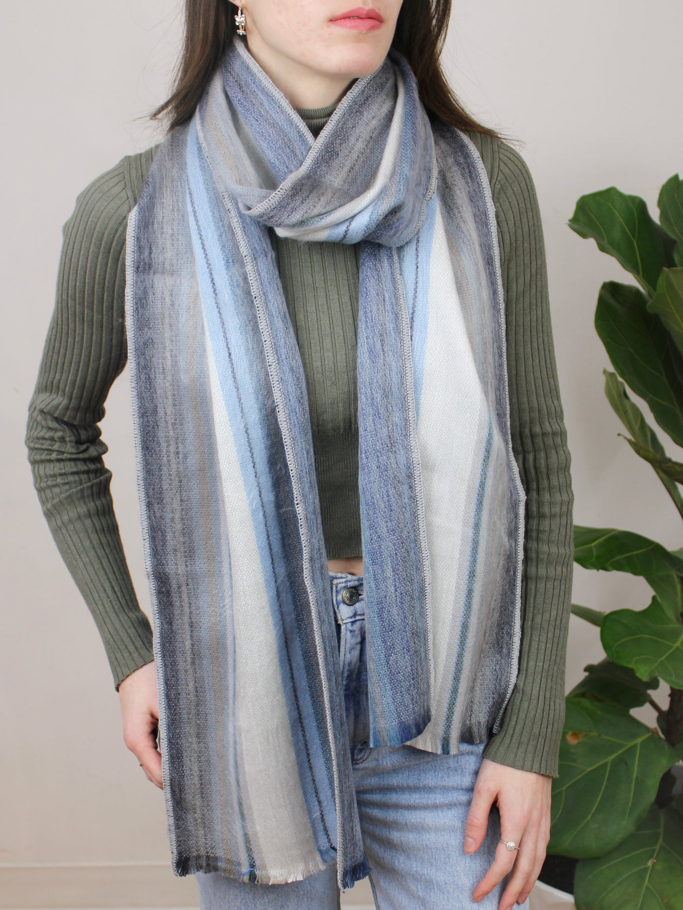 Brushed Alpaca Skinny Stripe Scarf