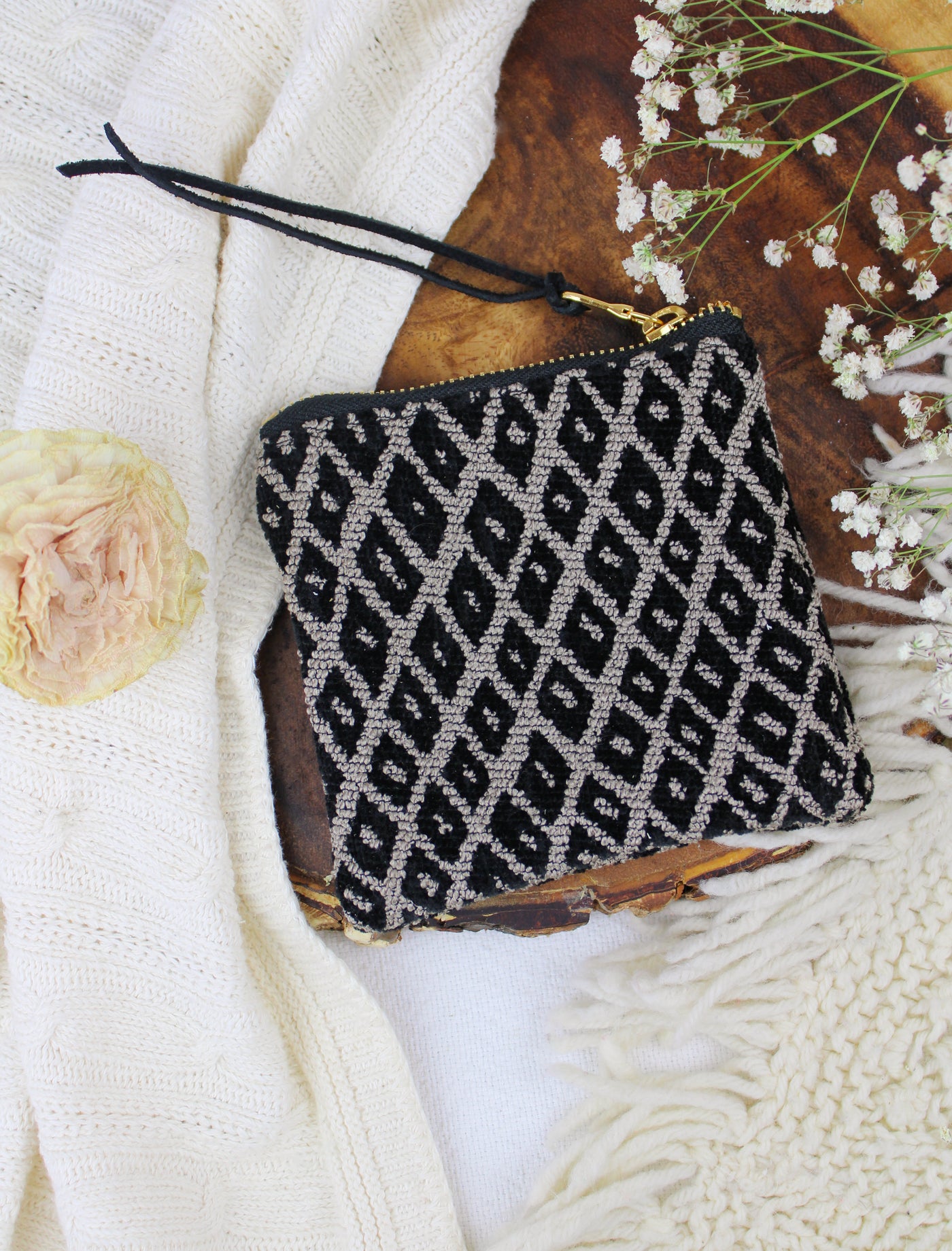 Black Diamond Needlepoint Mini Pouch