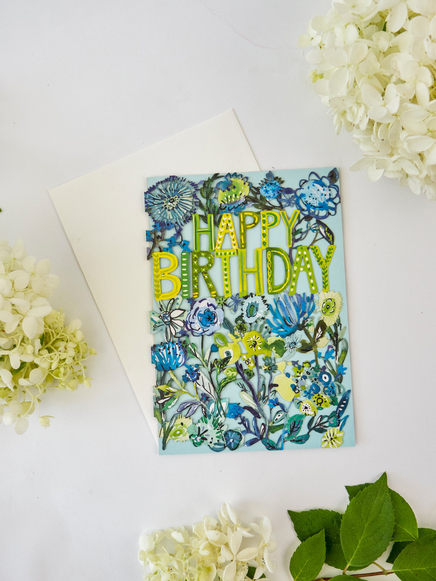 Blue Flowers Lasercut Birthday Card