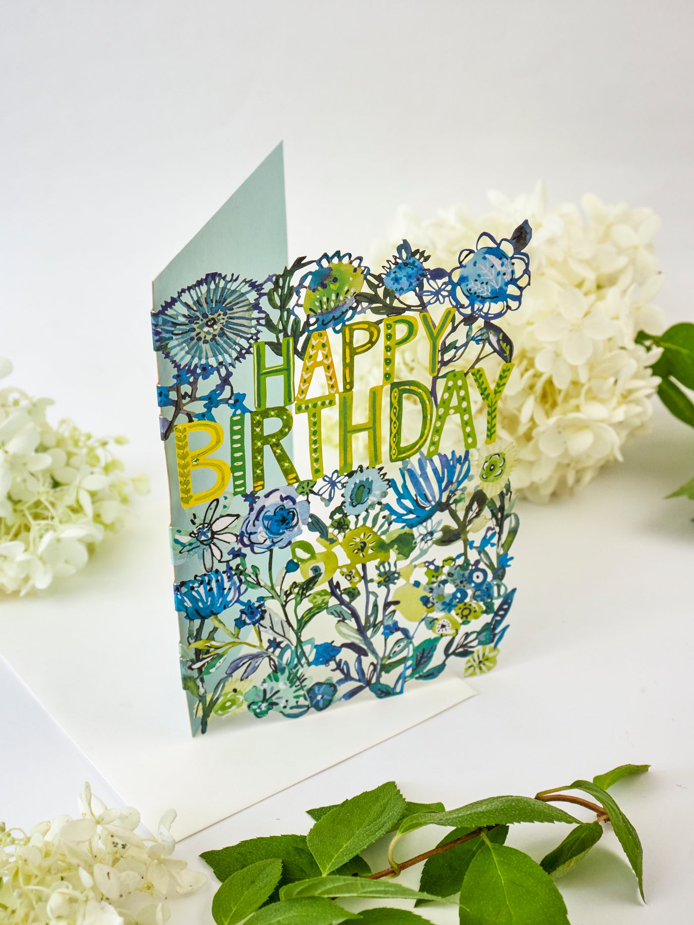 Blue Flowers Lasercut Birthday Card