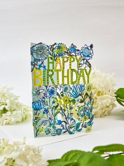 Blue Flowers Lasercut Birthday Card