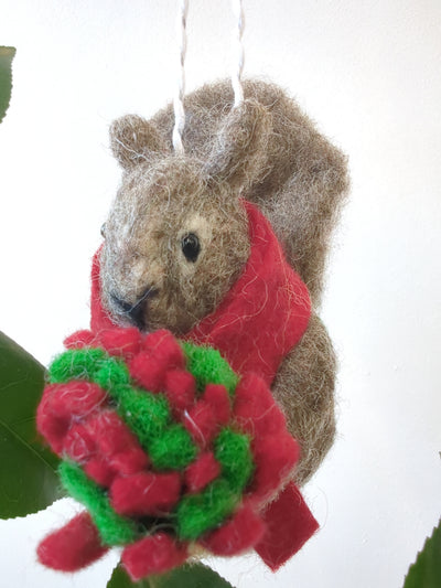 Felted Wool Squirrel Ornament