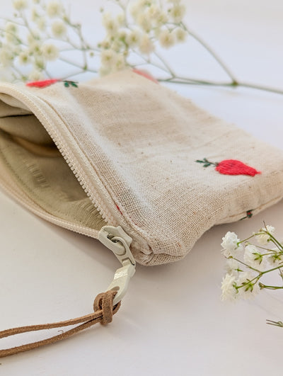 Embroidered Strawberries Square Pouch