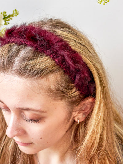 Tanya Burgundy Fur Headband