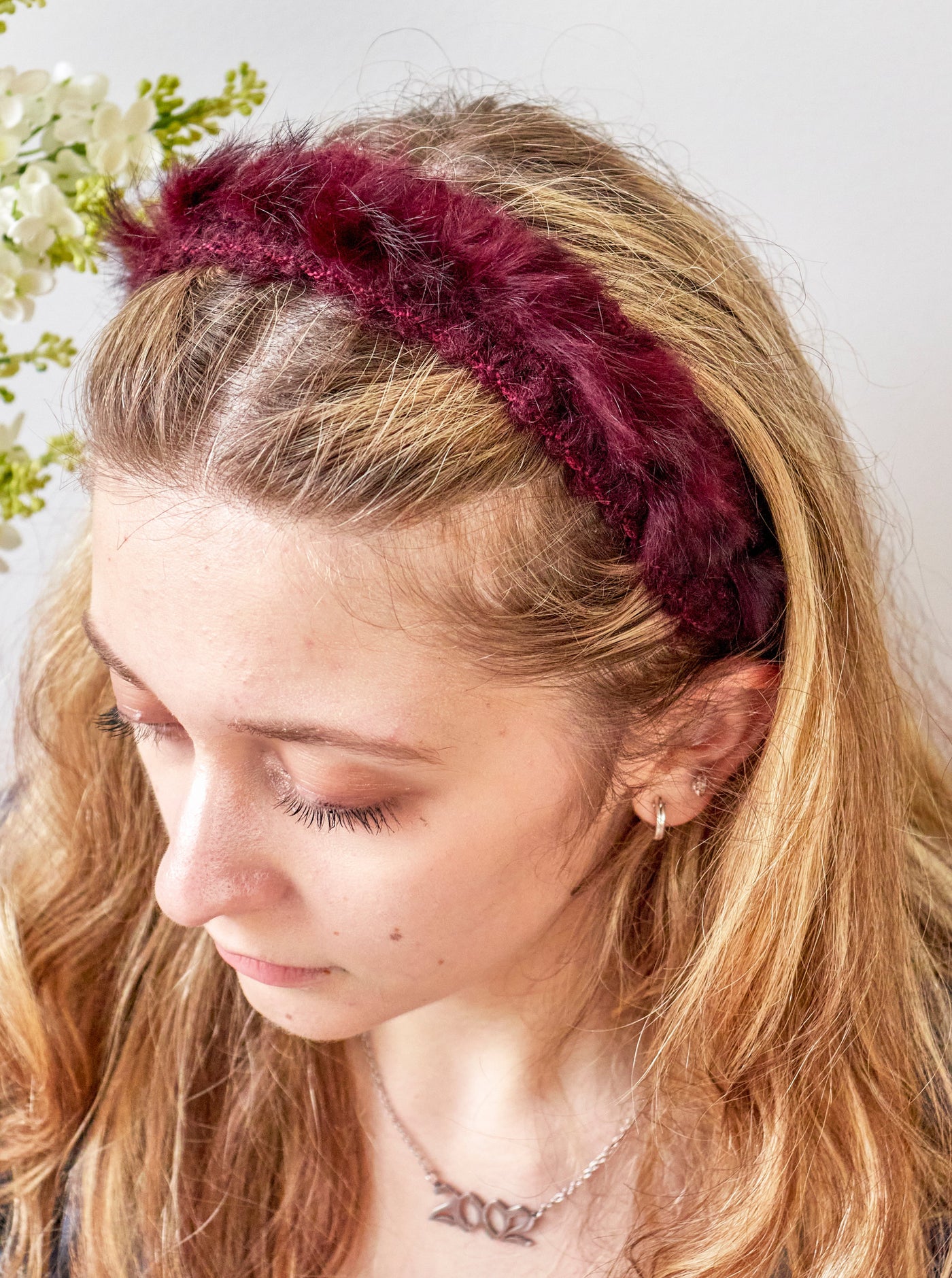 Tanya Burgundy Fur Headband