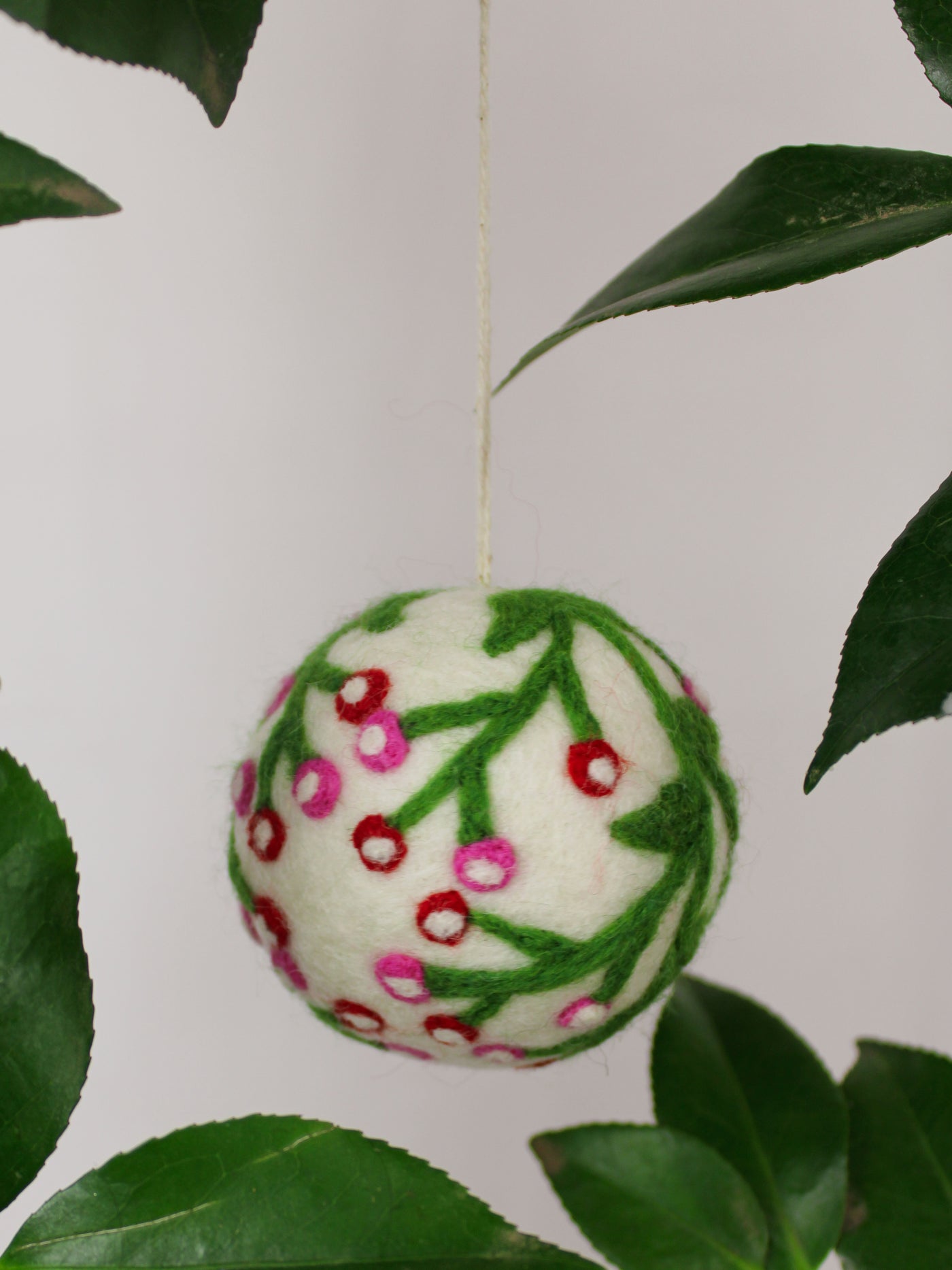 Hand Felted Wool Ball Ornament - Berry Spray