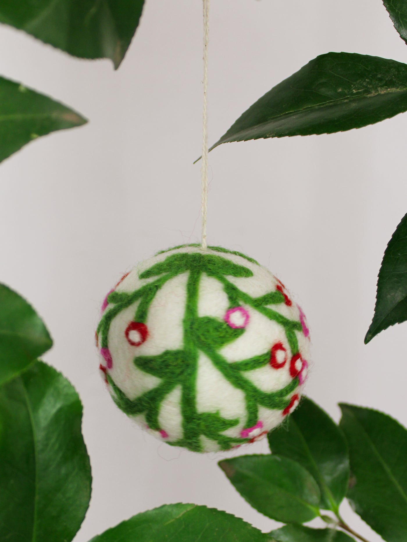 Hand Felted Wool Ball Ornament - Berry Spray