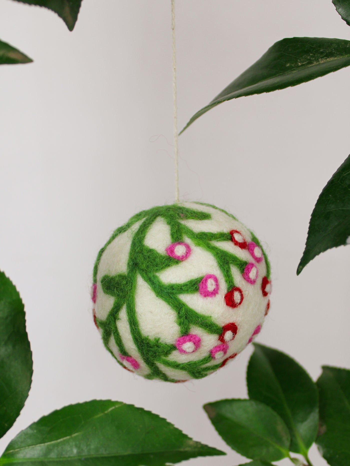 Hand Felted Wool Ball Ornament - Berry Spray