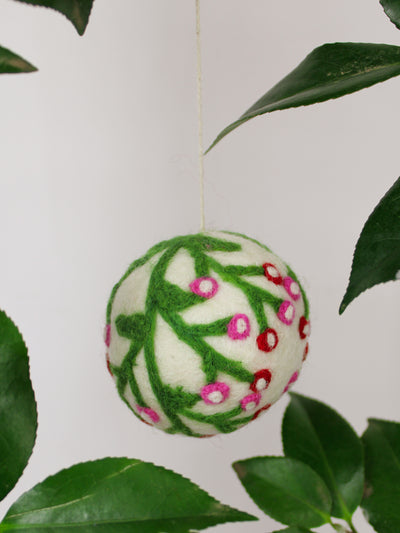 Hand Felted Wool Ball Ornament - Berry Spray