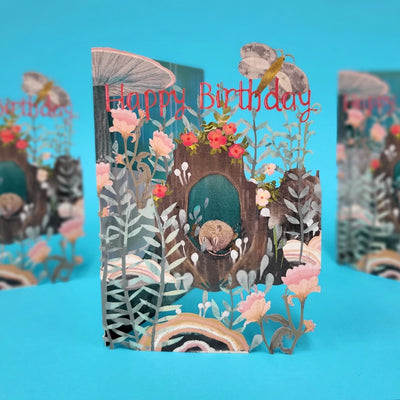 Sleeping Dormouse Lasercut Birthday Card